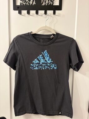 Adidas Dark Grey Tee with Blue Floral Logo
